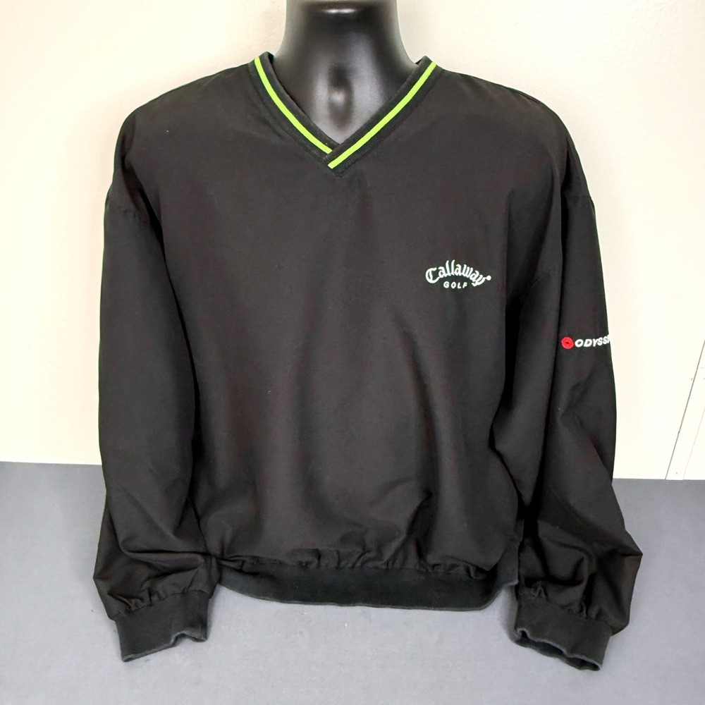 Callaway Golf Windshirt Mens Large Black V-Neck Pullover Odyssey Logo Microfiber